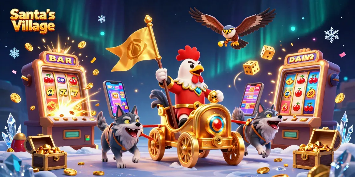 Experience Santa’s Village with a dynamic slot machine jackpot explosion and vibrant 3D characters.