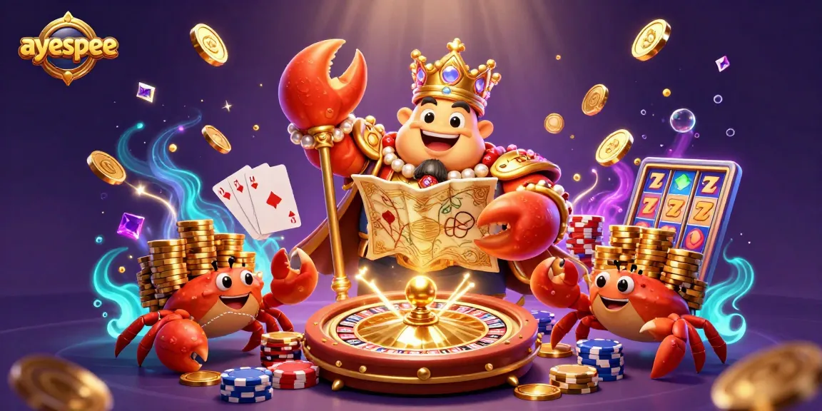 Permainan slot menarik di ayespee, sobekan koin emas dan kartu poker menghiasi suasana kasino bawah laut.