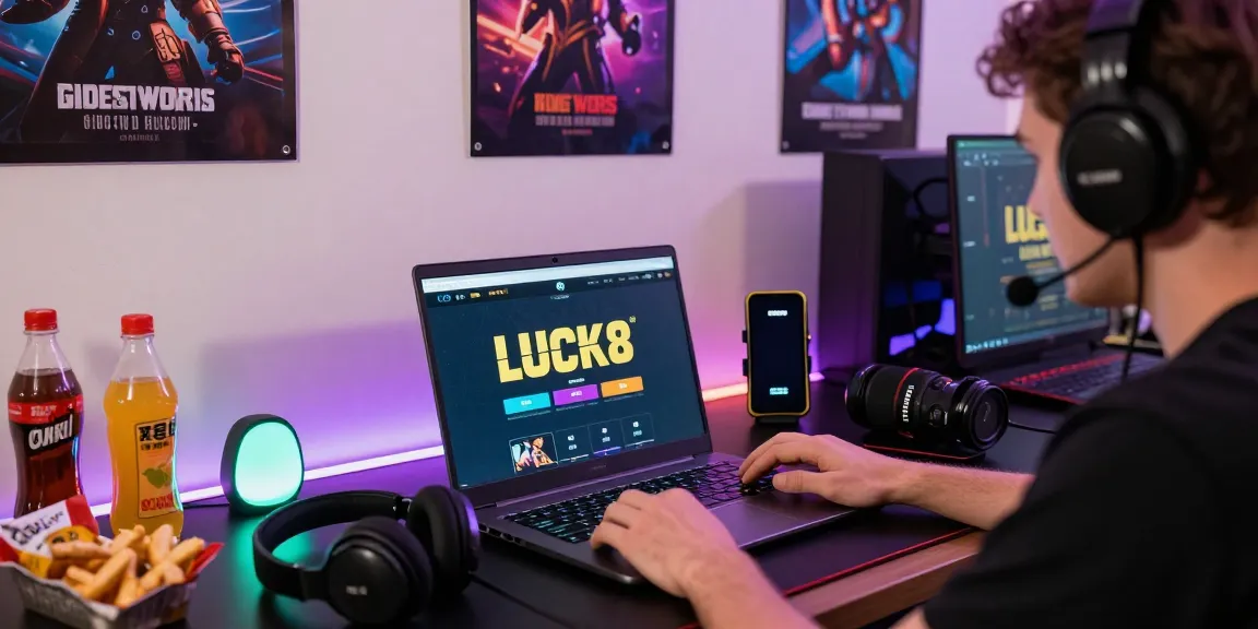 Engaging LUCK8 online betting experience with colorful ambient lighting and gaming accessories.