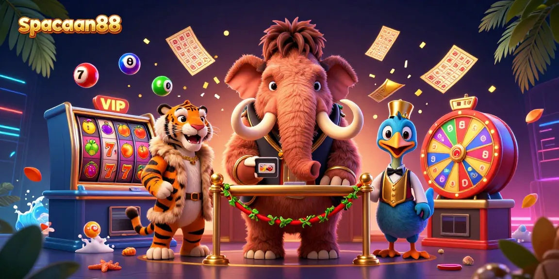 Experience thrilling wins with spaceman88 at a vibrant casino scene featuring unique gambling characters and exciting game elements.