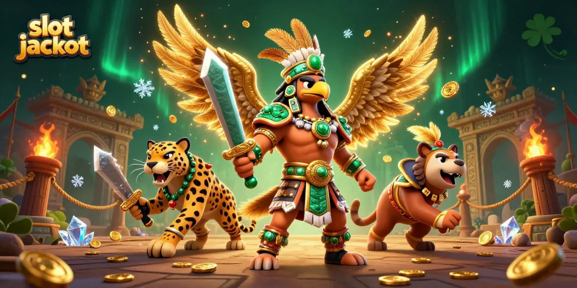Menangkan slot jackpot dengan pertarungan karakter Aztec dan jaguar di arena judi yang megah.