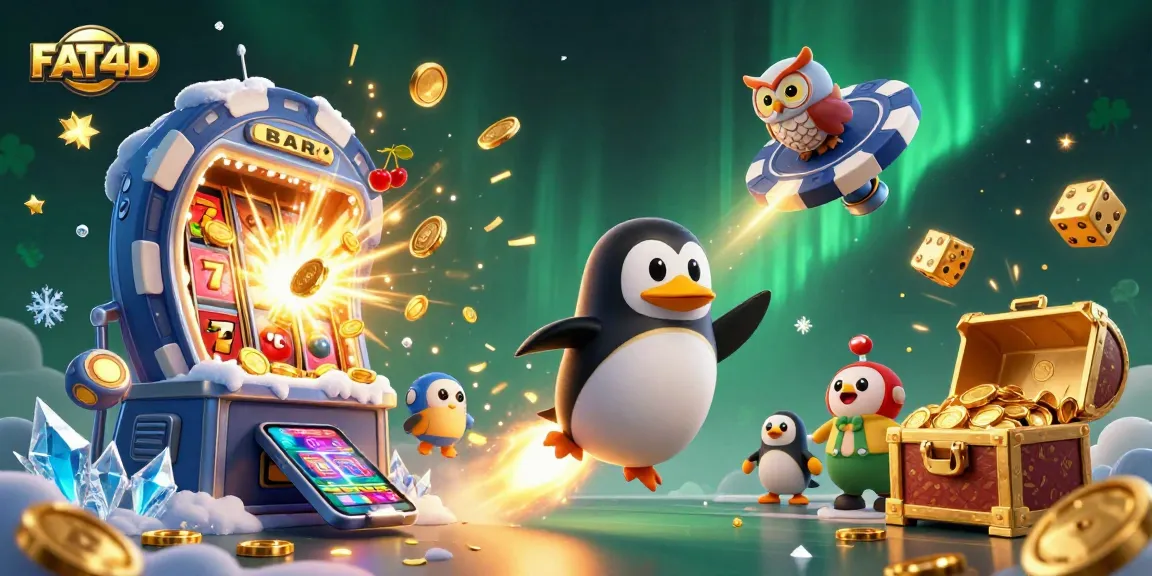 Experience thrilling excitement with FAT4D's golden penguin racing toward a jackpot-filled casino