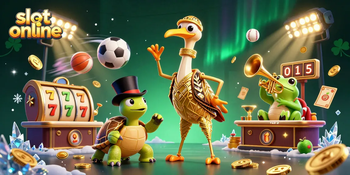 Mainkan slot online dengan keseruan gambar yang penuh warna dan simbol keberuntungan di latar belakang.