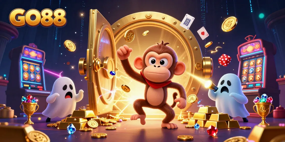Experience thrilling gameplay at GO88 in this detailed casino illustration featuring golden treasures.