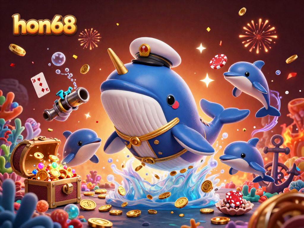 Join the adventure with hon68 in a vibrant underwater casino scene filled with treasures and game excitement!