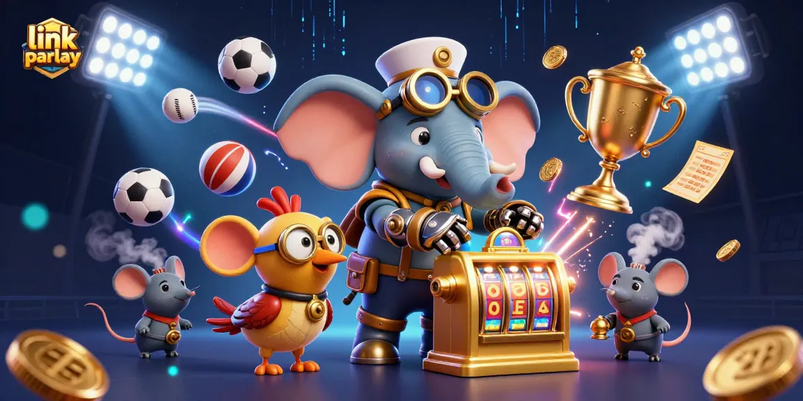 Experience link parlay betting excitement with dynamic sports elements and a steampunk illustration.