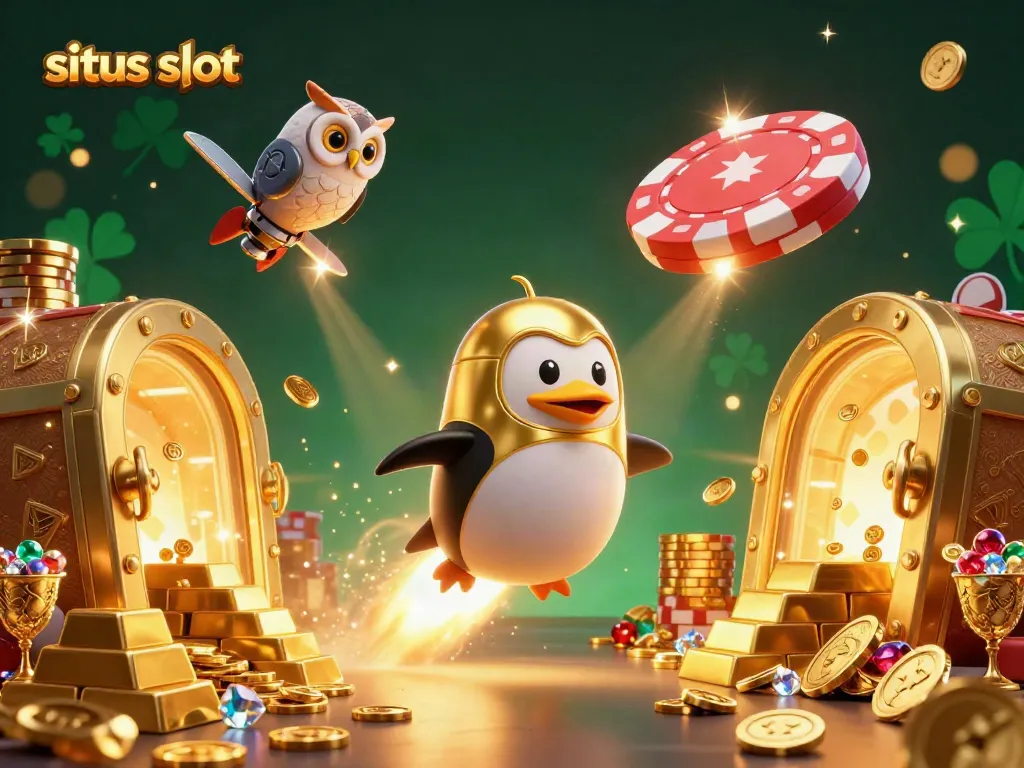 Experience thrilling situs slot action with our golden penguin blasting to a casino space station!