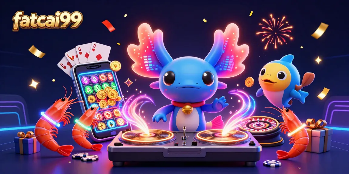 Experience the thrill of fatcai99 with vibrant characters celebrating interactive gaming and dynamic elements.
