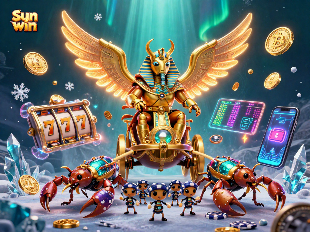 Experience a thrilling adventure at Sun win with a stunning illustration of gaming action featuring a colossal scarab hero.