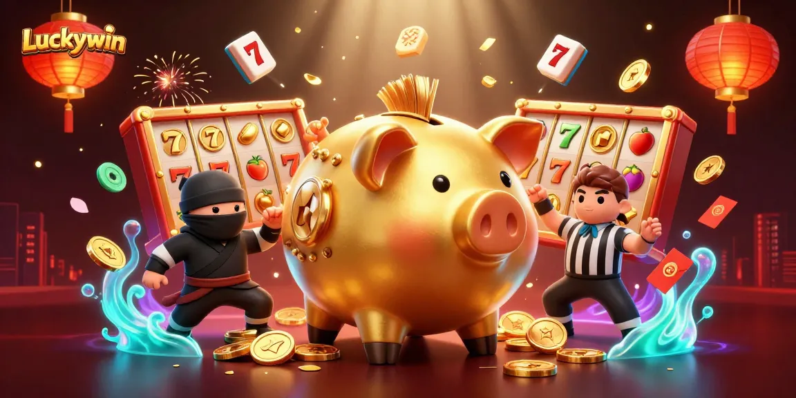 Experience the thrill of Luckywin with a dynamic illustration of a casino scene featuring iconic gambling elements.
