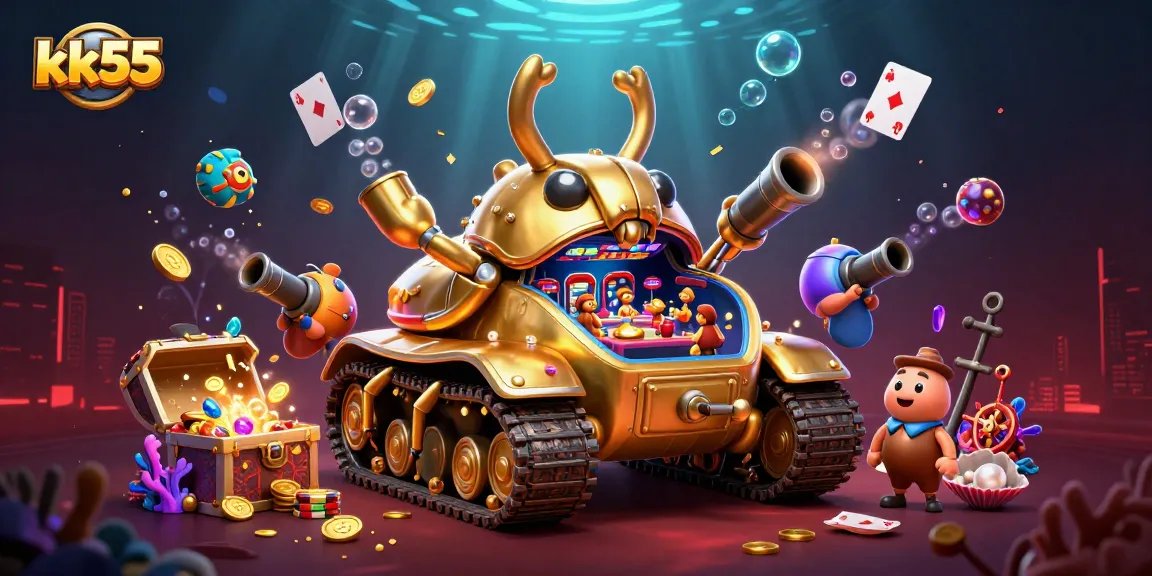 Experience thrilling gameplay at kk55 with a vibrant 3D casino scene featuring gold and gems.