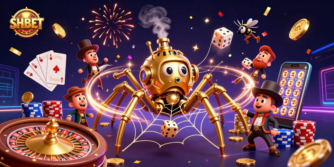 Engage with SHBET's vibrant 3D casino world featuring golden elements and exciting game visuals.