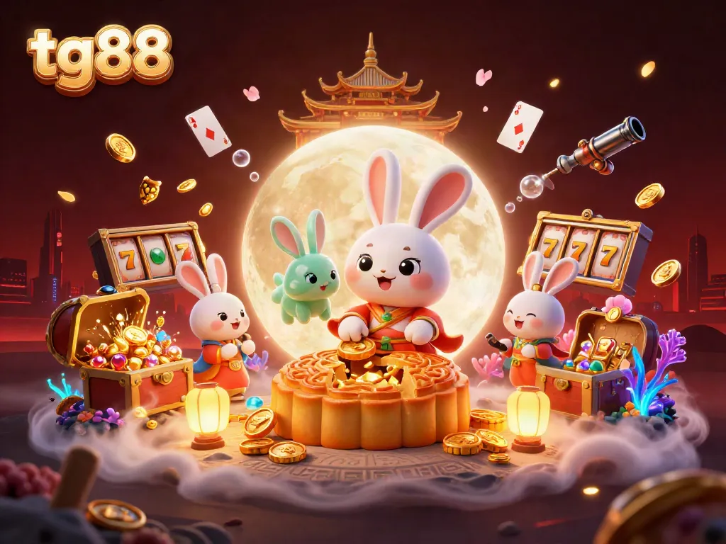 Experience the thrill of tg88 with a 3D illustration featuring a lunar scene and thrilling casino elements.