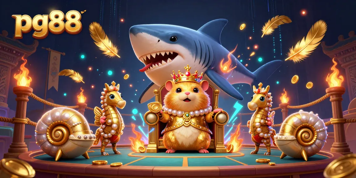 Experience the excitement of pg88 with a fierce golden hamster king and dazzling casino elements.