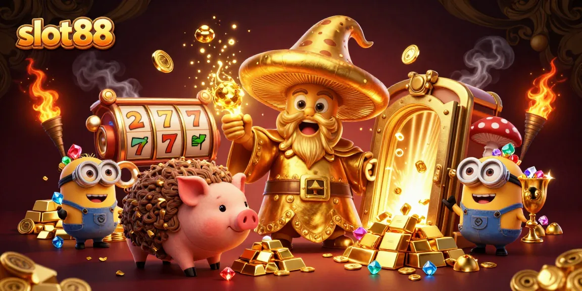 Rasakan sensasi bermain slot88 dengan wizard ajaib dan harta berkilau dalam ilustrasi kasino yang menarik.