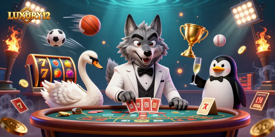 LUXURY12 presents an engaging 3D illustration of fun and excitement in online slot games with elegant characters.