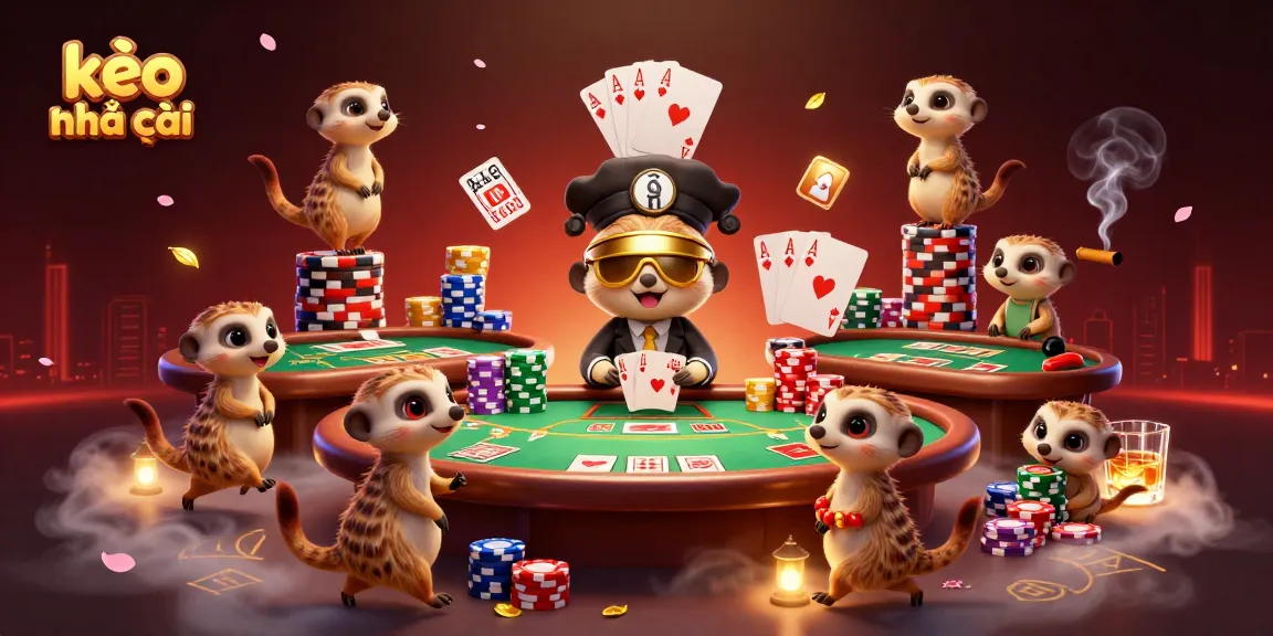 Experience kèo nhà cái with lively cartoon meerkats managing a vibrant casino scene