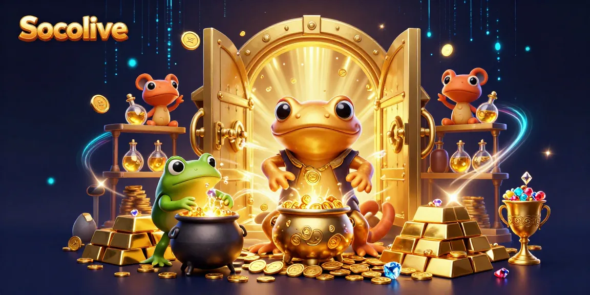 Socolive showcases an enchanting scene of magical alchemy in a dynamic 3D illustration featuring gold transformation.