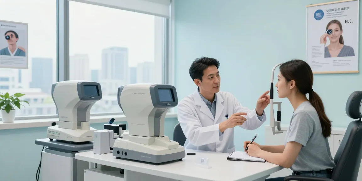 icl казань вакансии detailed eye consultation scene with patient and doctor in modern clinic