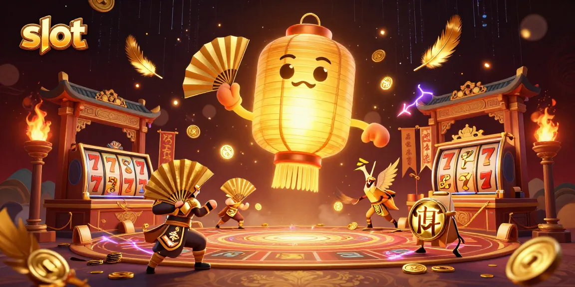 Spin the slot reels in an enchanting 3D casino scene with glowing lantern spirit companions.