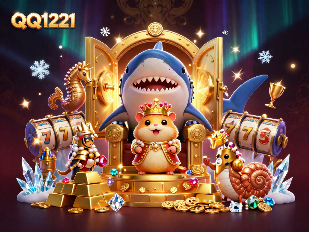 Experience the excitement of QQ1221 with a golden hamster king overseeing a treasure-filled casino.
