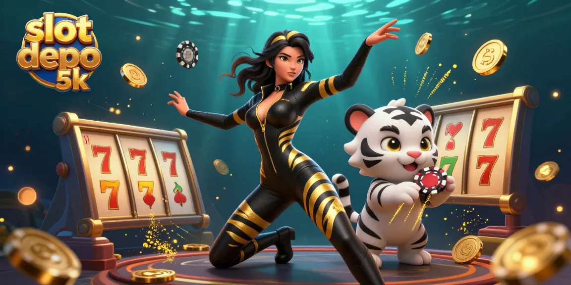 Experience the thrill of slot depo 5k in this vibrant 3D casino scene with stunning characters and dynamic game elements.