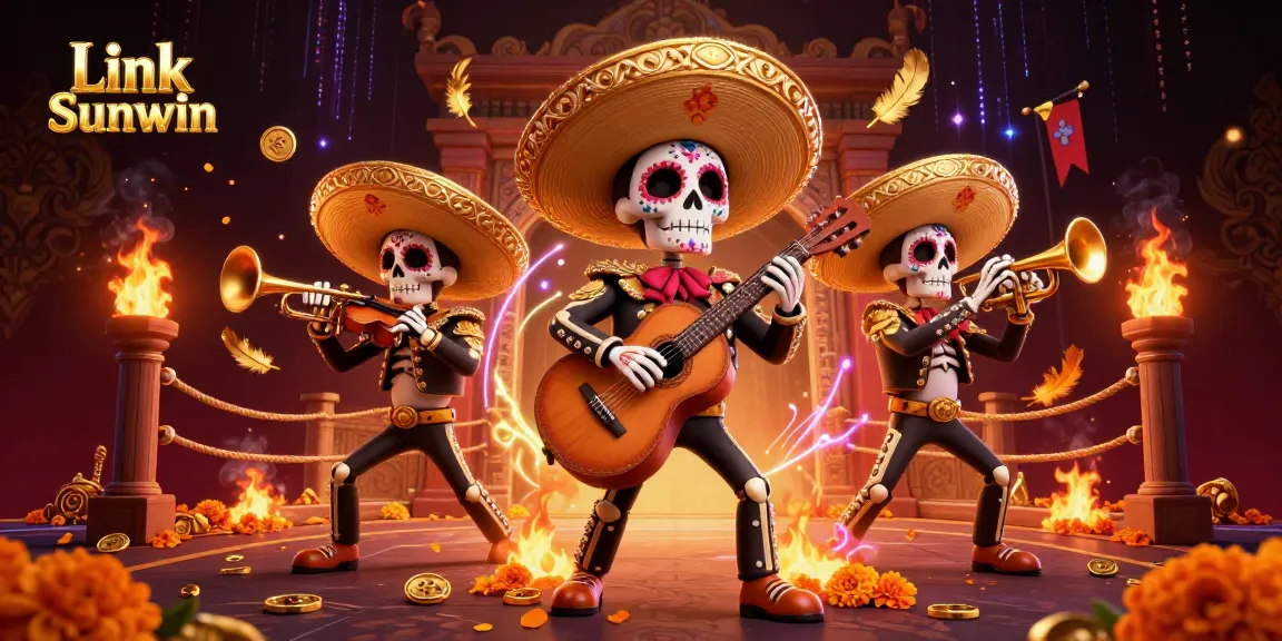 Engage in vibrant gaming excitement with Link Sunwin, featuring a mariachi band amidst a festive casino scene.