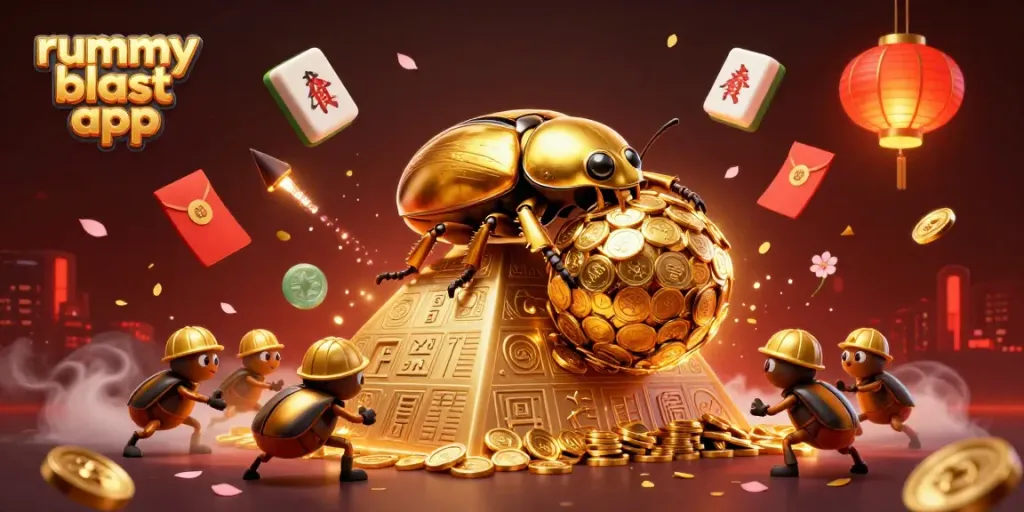Experience thrilling action with the rummy blast app in a vibrant 3D casino-inspired scene.