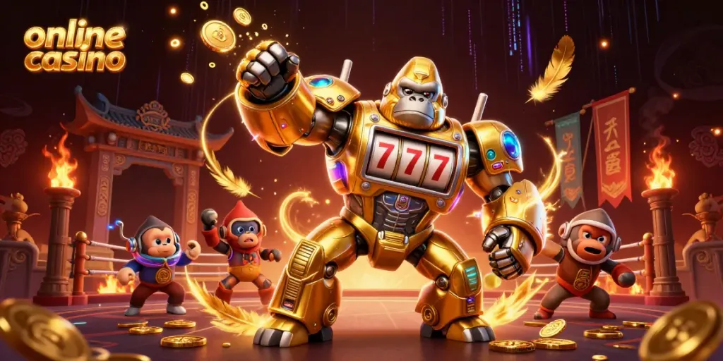 Catch the excitement at this online casino as the golden gorilla mech symbolizes winning big!
