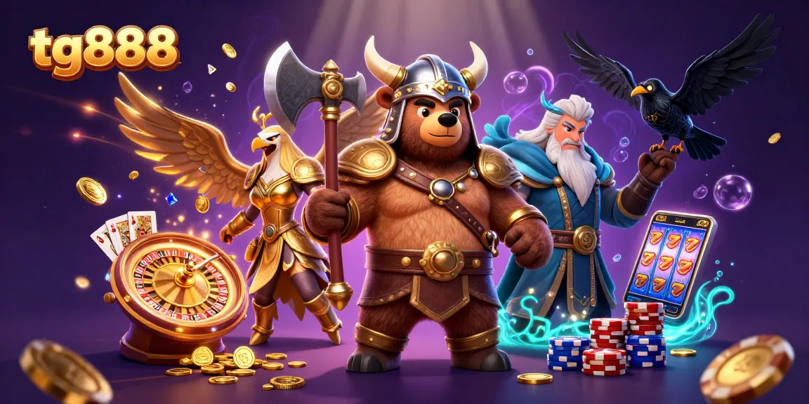 Experience thrilling gameplay with tg888, featuring Viking characters amidst rich casino elements.