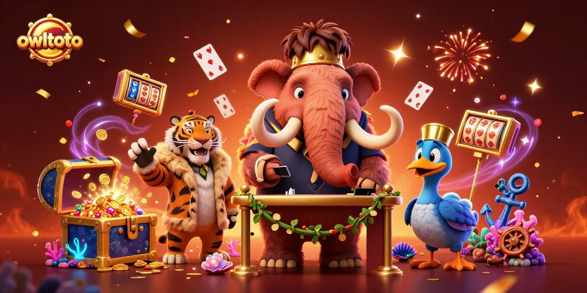 Experience thrilling owltoto gaming with a vibrant illustration of casino characters in action.