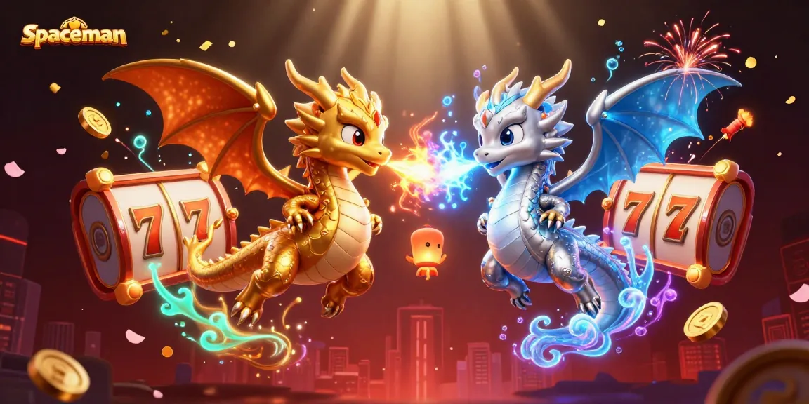 Engage with the thrilling spaceman slot experience, capturing dynamic action with vibrant dragons and casino elements.