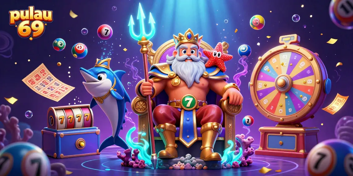 Pulau 69 showcases an exhilarating casino scene with Neptune and vibrant lottery elements.