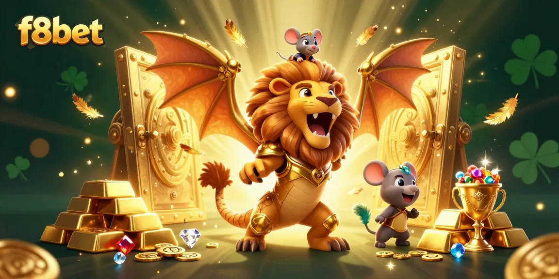 Engage with the exciting f8bet casino universe showcasing dynamic golden treasures and a fantasy chimera