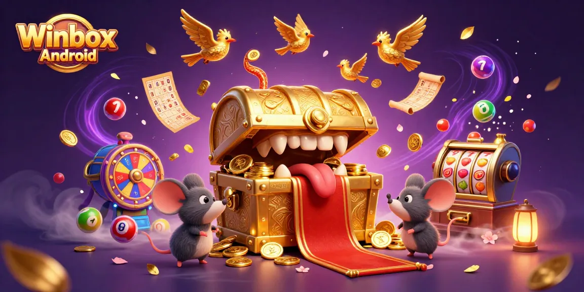 Winbox Android app illustration with vibrant lottery elements and engaging casino visuals.
