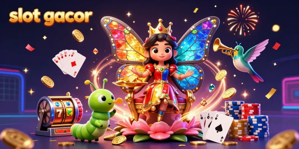 Experience the excitement of slot gacor with a vibrant illustration of 3D characters and gaming elements.