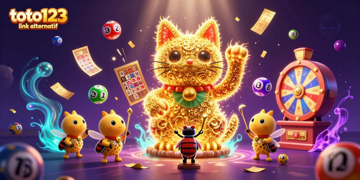 Engage with the dynamic toto123 link alternatif through a vibrant scene of golden fireflies and casino elements.