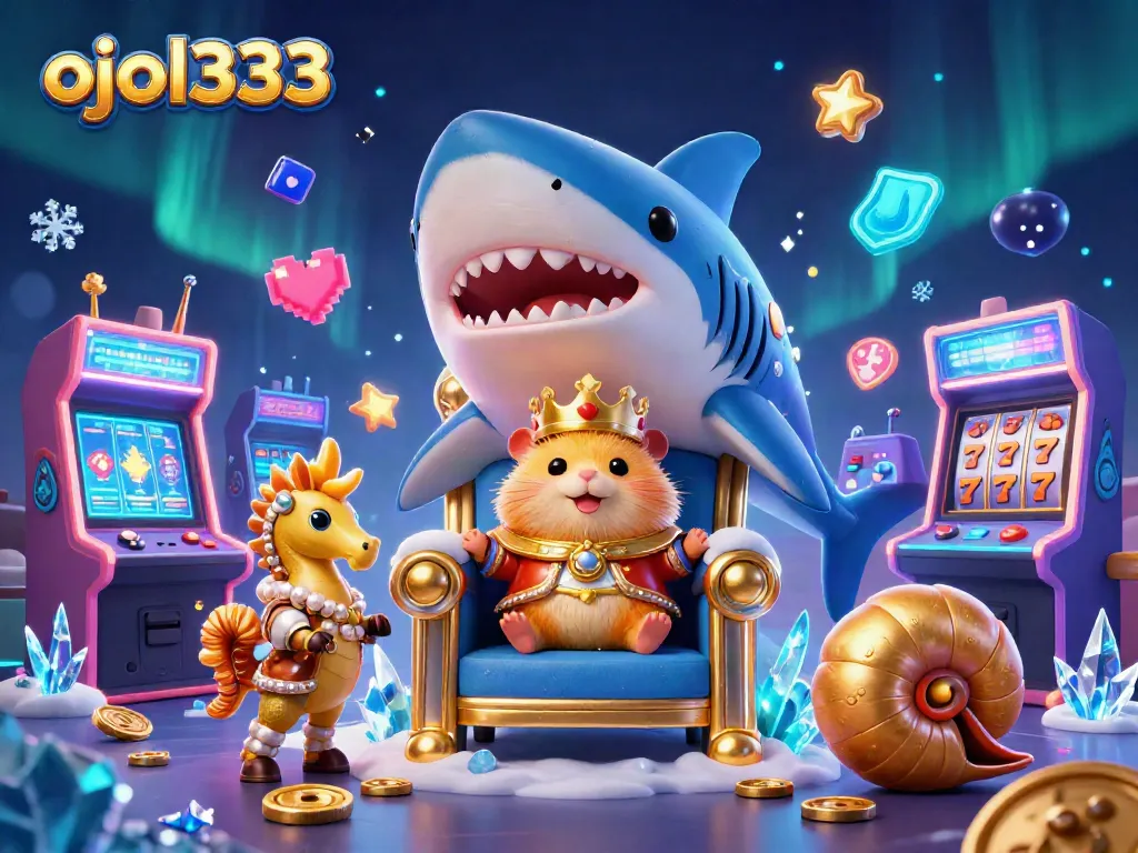 Engage with vibrant slots gaming elements featuring ojol333 and a golden hamster king in a dynamic scene.