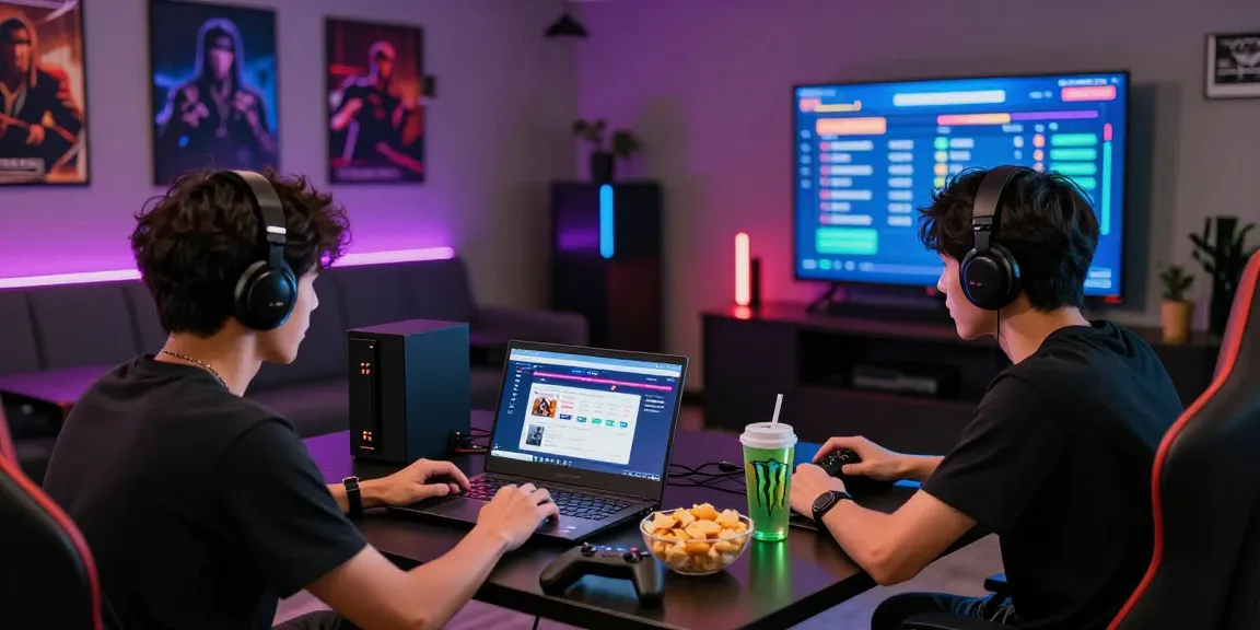 Pajaktoto togel gaming scene with friends sharing excitement in a modern lounge.