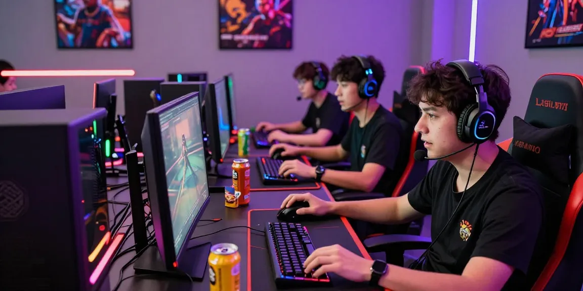 Gamer sedang berkompetisi di terjun4d dengan suasana penuh semangat dan pencahayaan RGB.