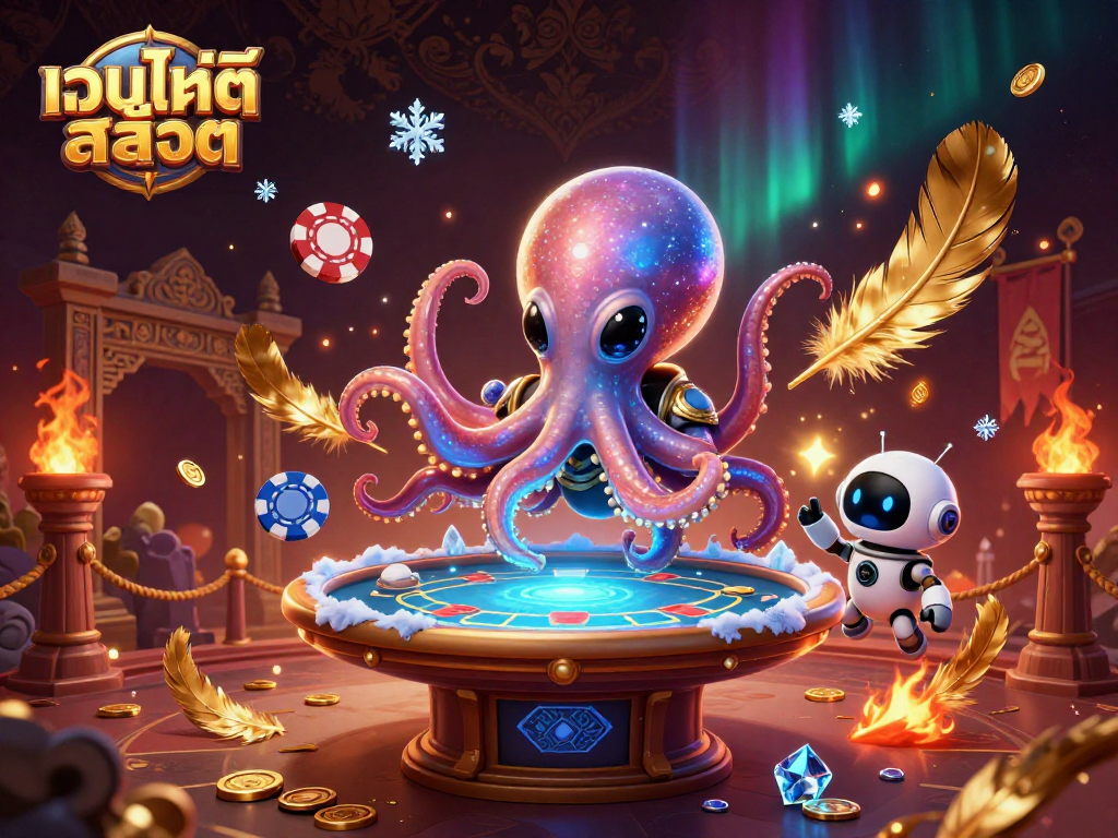 เล่นสล็อตออนไลน์ที่เว็บไซต์สล็อตในภาพ 3D ของปลาหมึกอวกาศพร้อมหุ่นยนต์