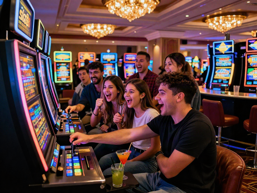 Group enjoying the thrill of slot88 gaming in a lively casino atmosphere.
