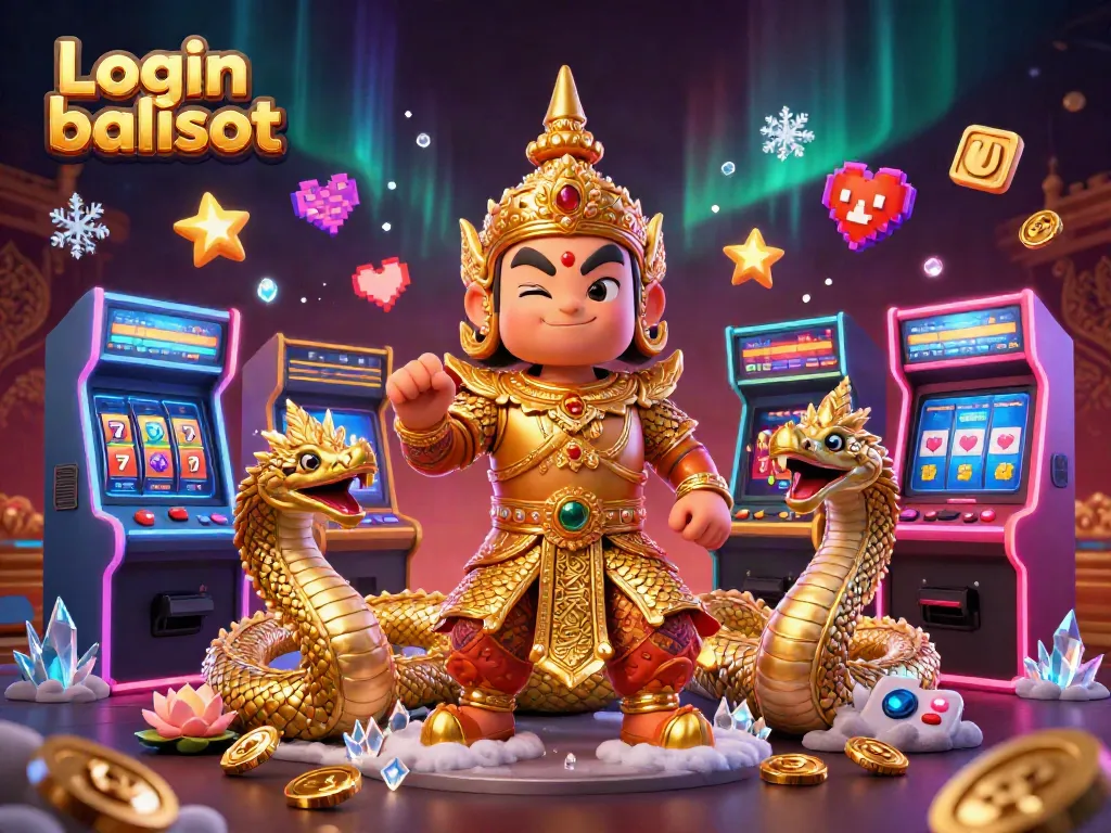Experience the thrilling Login balislot with vibrant 3D characters and slot game elements in a captivating scene.