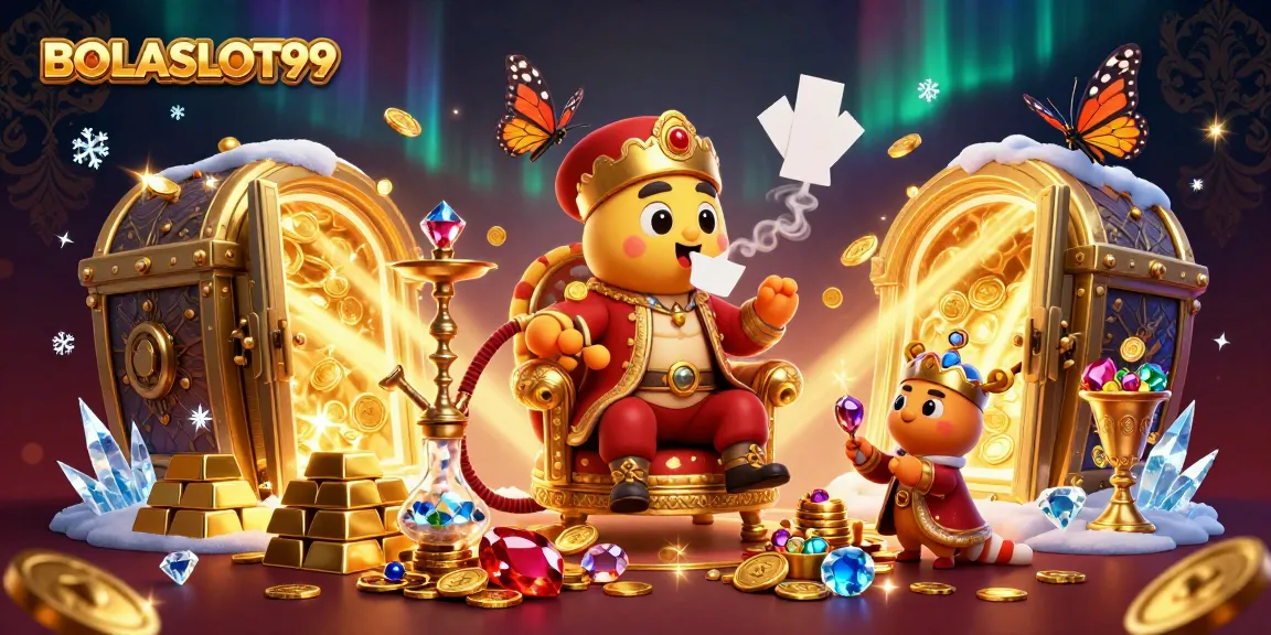 Experience the magic of BOLASLOT99 with vibrant 3D illustrations of a whimsical casino scene.