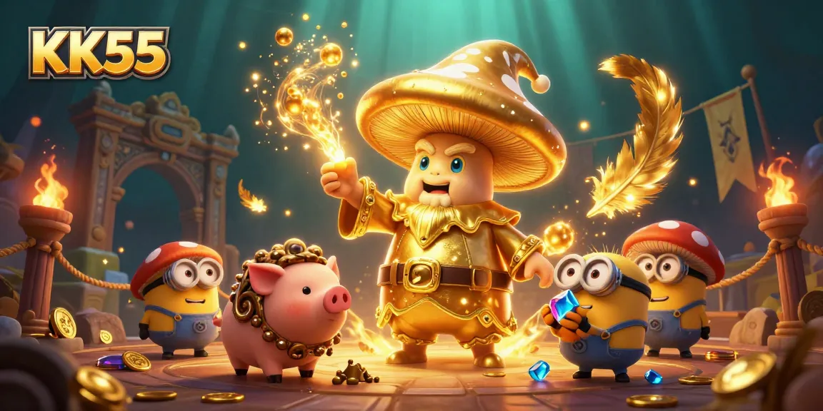 Capture KK55's golden magic as the wizard transforms treasure in an enchanting casino scene.