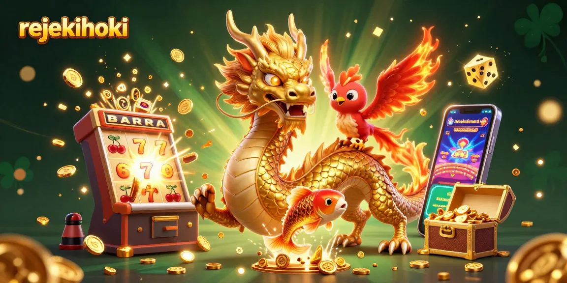 Experience winning with rejekihoki, a dynamic casino scene featuring a golden dragon, phoenix, and koi fish.