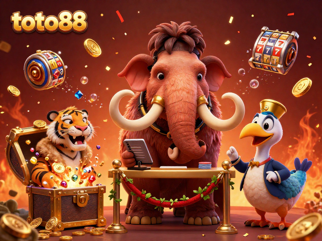Experience the thrill of toto88 slots with vibrant characters and dynamic casino elements in a colorful scene.