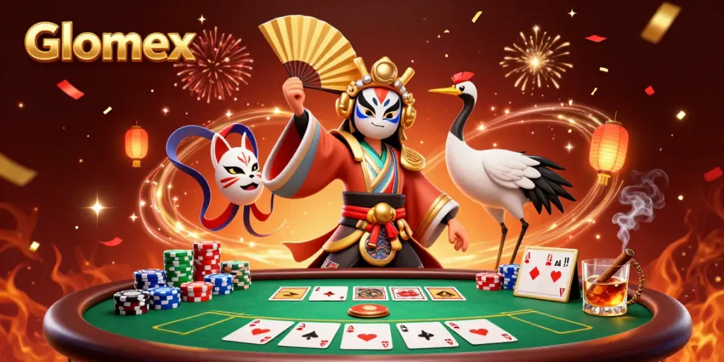 Engage in thrilling poker action at Glomex's lively table filled with chips and community cards.