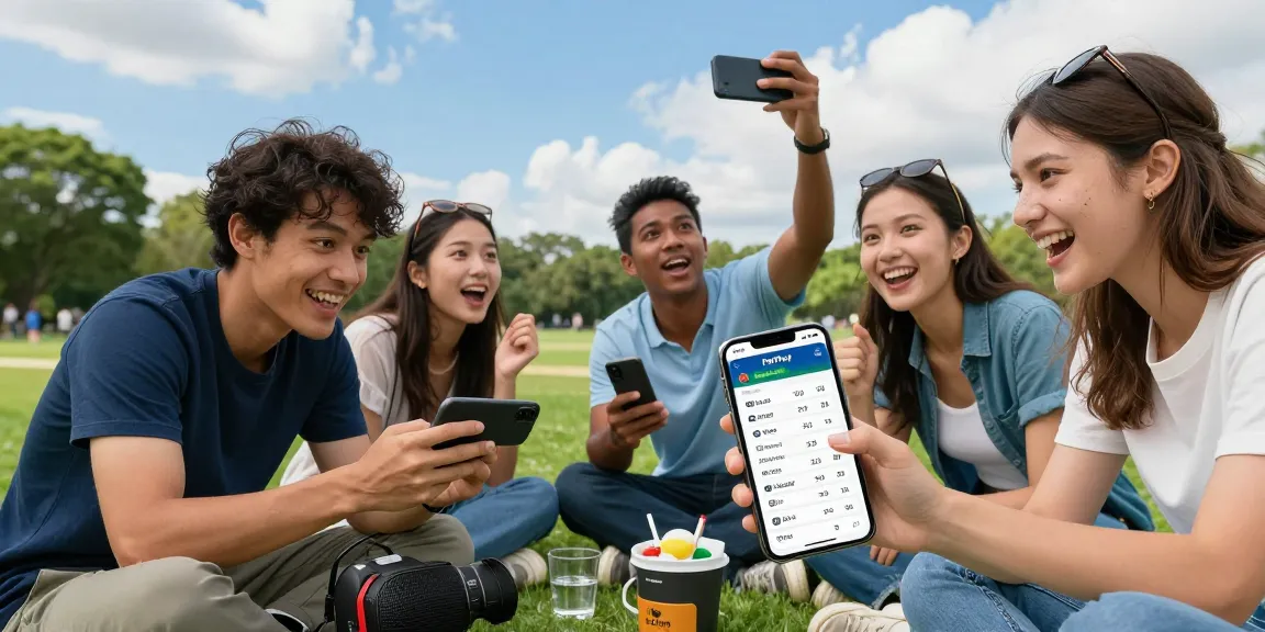 Friends enjoying cricket betting using the FairPlay app in a lively outdoor setting, capturing excitement and camaraderie.
