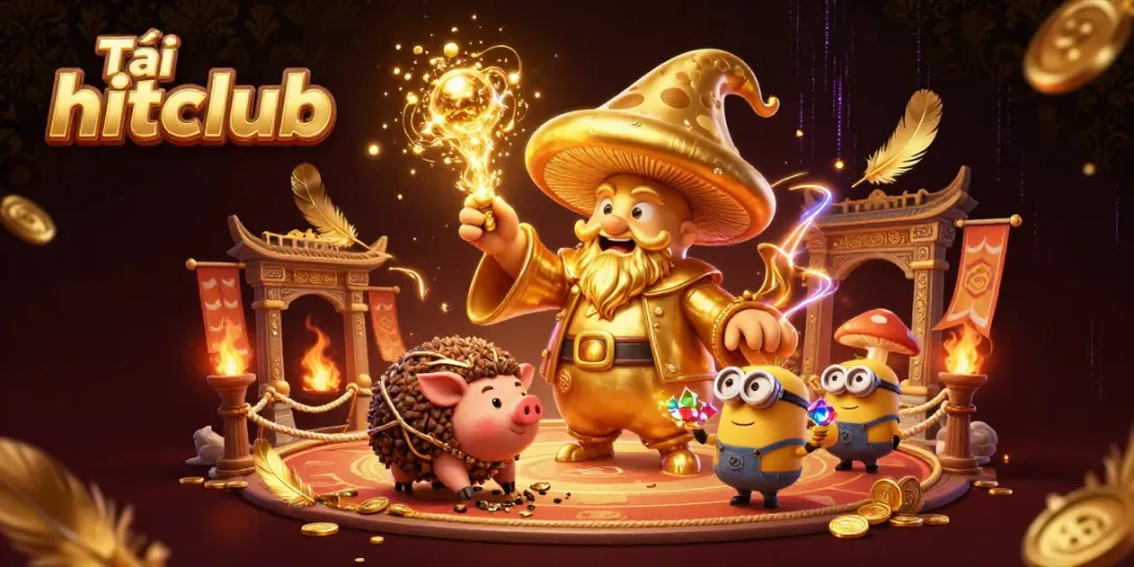 Engage in gold-winning magic and treasures with Tải hitclub in this dynamic casino illustration.